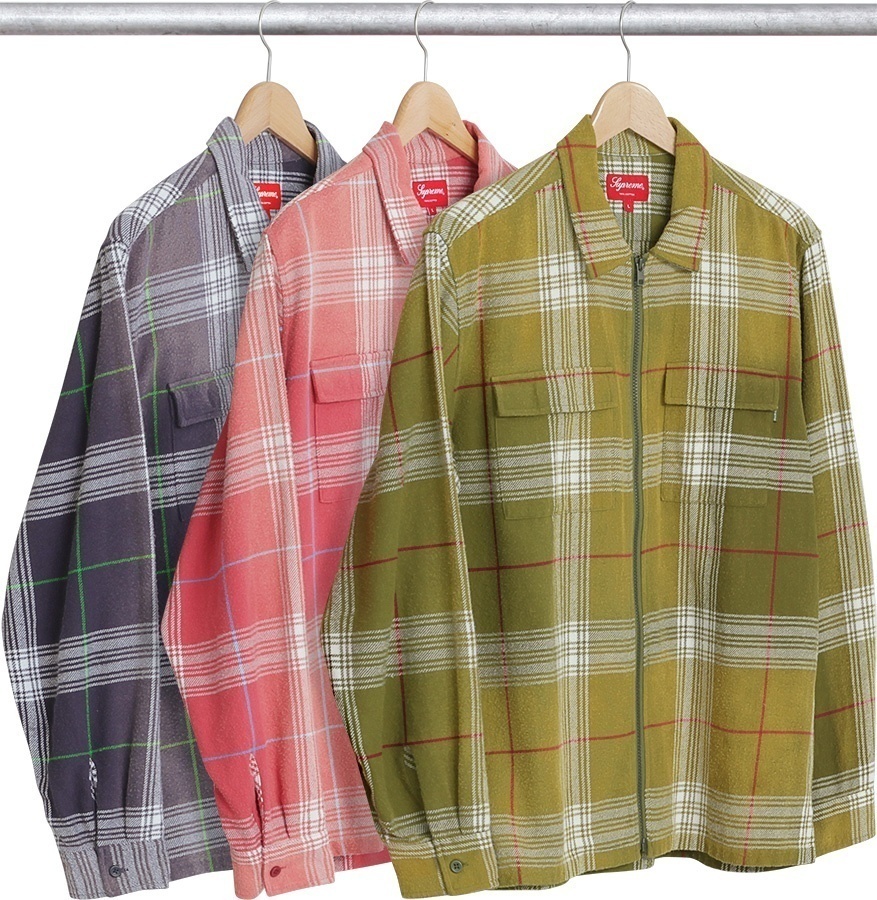 Faded Plaid Flannel Zip Up Shirt